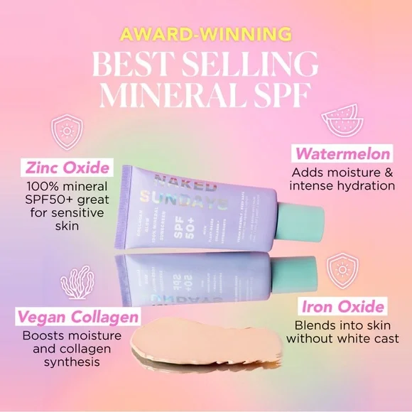 Naked Sundays Collagen Glow Mineral Primer Sunscreen SPF50 + | NEW | Full Size - Picture 4 of 13